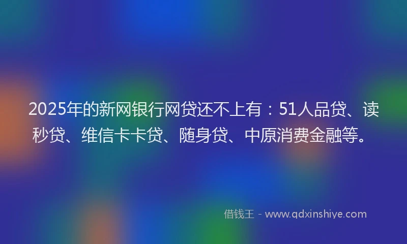 2025年的新网银行网贷还不上有：51人品贷、读秒贷、维信卡卡贷、随身贷、中原消费金融等。