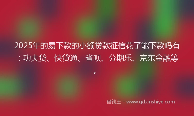 2025年的易下款的小额贷款征信花了能下款吗有：功夫贷、快贷通、省呗、分期乐、京东金融等。