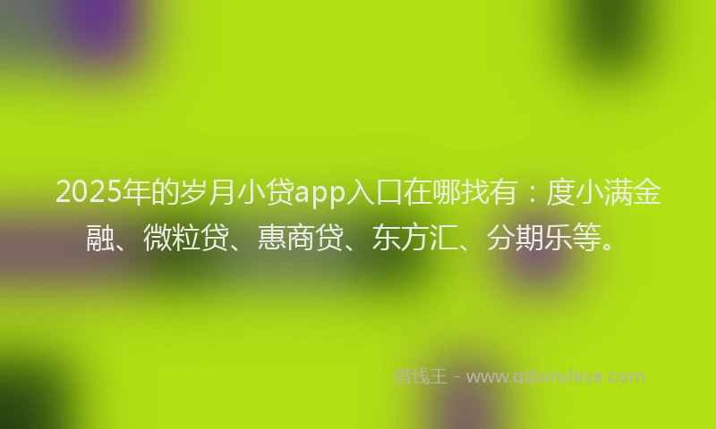 2025年的岁月小贷app入口在哪找有：度小满金融、微粒贷、惠商贷、东方汇、分期乐等。