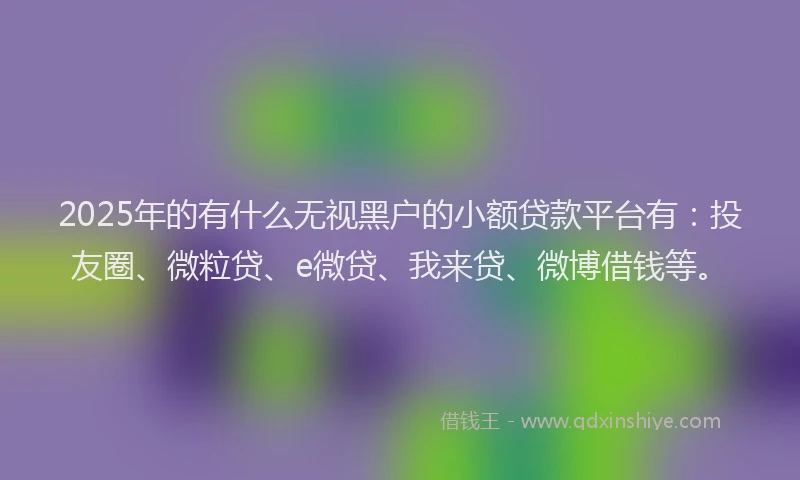 2025年的有什么无视黑户的小额贷款平台有：投友圈、微粒贷、e微贷、我来贷、微博借钱等。