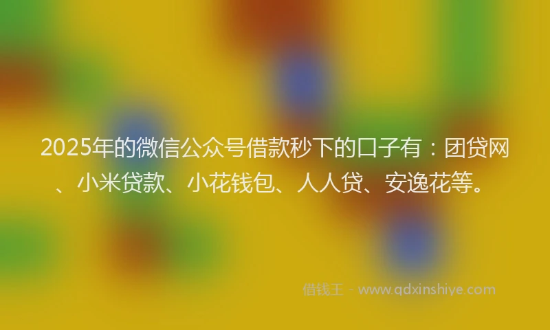 2025年的微信公众号借款秒下的口子有：团贷网、小米贷款、小花钱包、人人贷、安逸花等。