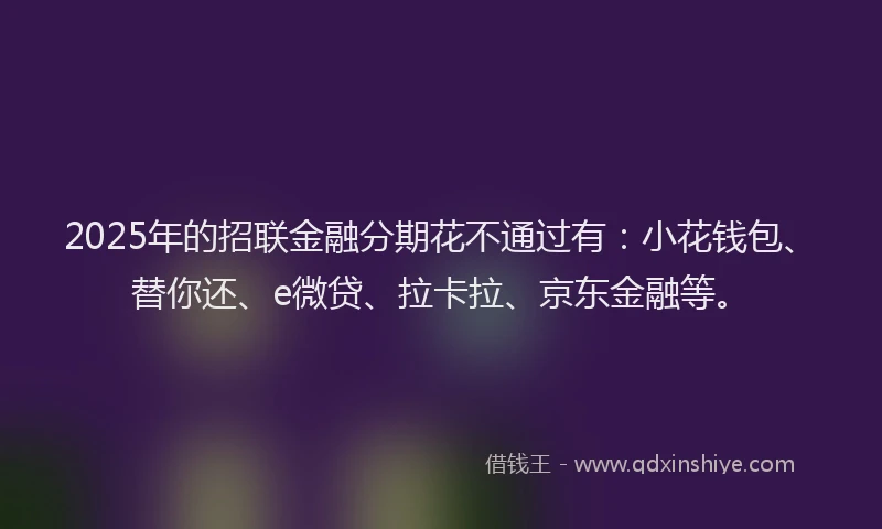 2025年的招联金融分期花不通过有：小花钱包、替你还、e微贷、拉卡拉、京东金融等。