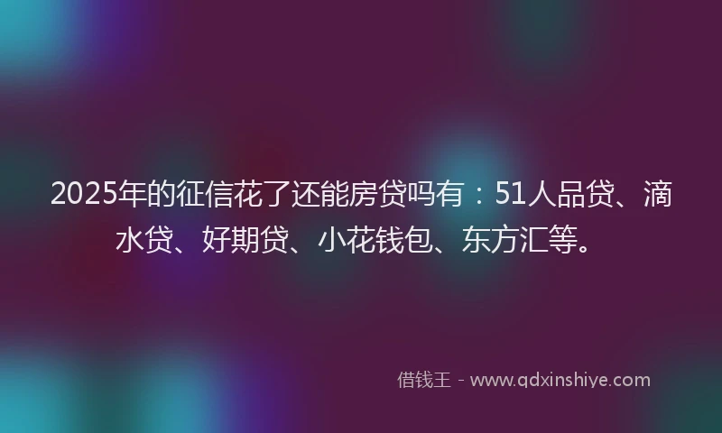 2025年的征信花了还能房贷吗有：51人品贷、滴水贷、好期贷、小花钱包、东方汇等。