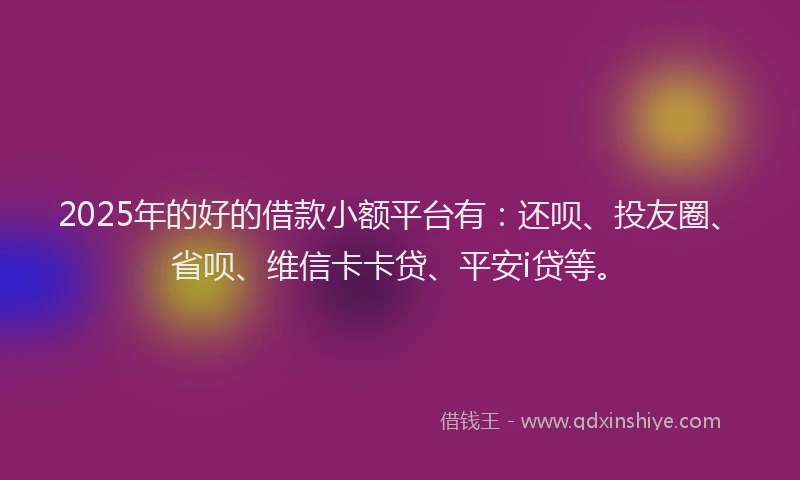 2025年的好的借款小额平台有：还呗、投友圈、省呗、维信卡卡贷、平安i贷等。