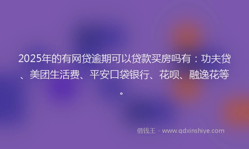 2025年的有网贷逾期可以贷款买房吗有：功夫贷、美团生活费、平安口袋银行、花呗、融逸花等。