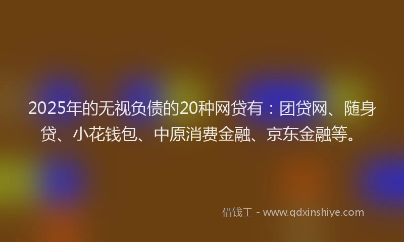 2025年的无视负债的20种网贷有：团贷网、随身贷、小花钱包、中原消费金融、京东金融等。