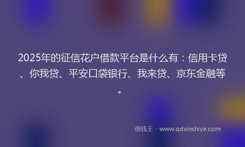 2025年的征信花户借款平台是什么有：信用卡贷、你我贷、平安口袋银行、我来贷、京东金融等。