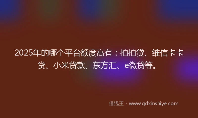 2025年的哪个平台额度高有：拍拍贷、维信卡卡贷、小米贷款、东方汇、e微贷等。