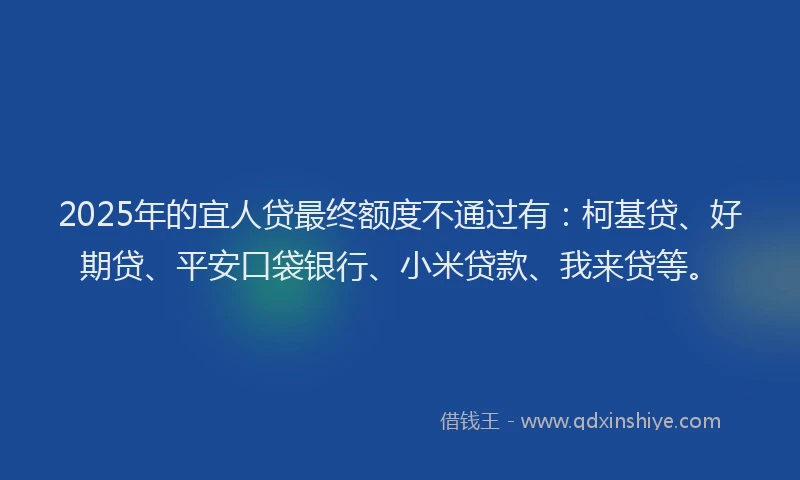 2025年的宜人贷最终额度不通过有：柯基贷、好期贷、平安口袋银行、小米贷款、我来贷等。
