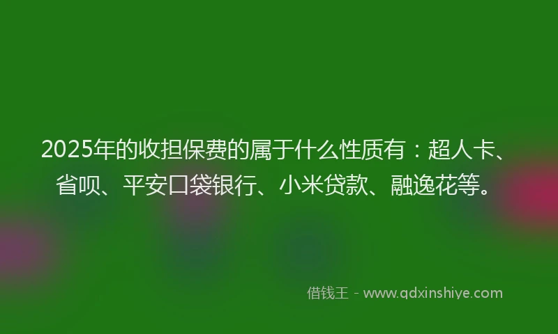 2025年的收担保费的属于什么性质有：超人卡、省呗、平安口袋银行、小米贷款、融逸花等。