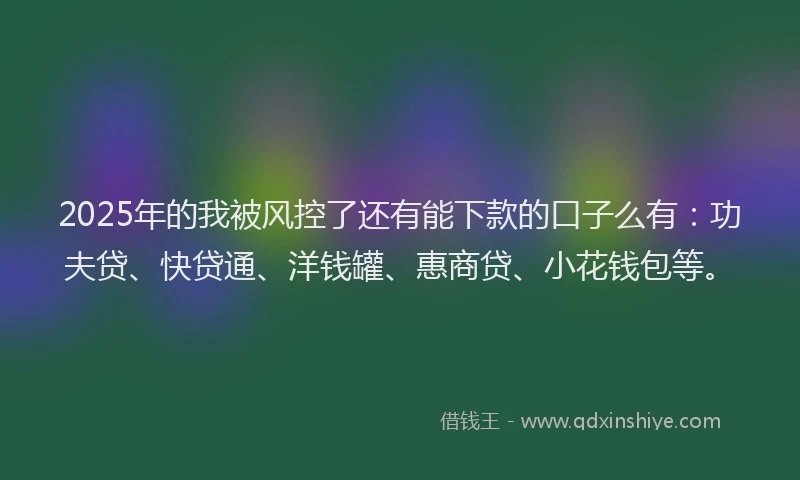 2025年的我被风控了还有能下款的口子么有：功夫贷、快贷通、洋钱罐、惠商贷、小花钱包等。