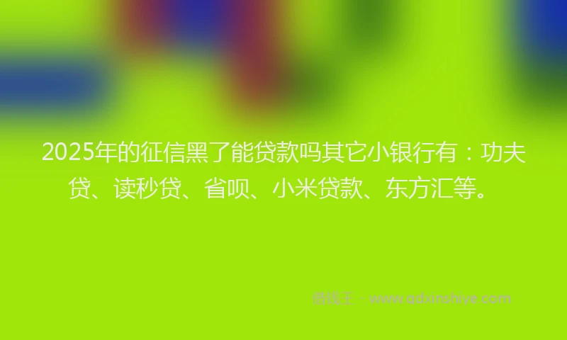 2025年的征信黑了能贷款吗其它小银行有：功夫贷、读秒贷、省呗、小米贷款、东方汇等。