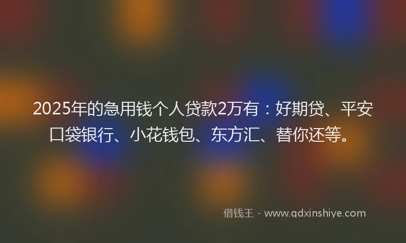 2025年的急用钱个人贷款2万有：好期贷、平安口袋银行、小花钱包、东方汇、替你还等。