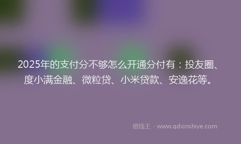 2025年的支付分不够怎么开通分付有：投友圈、度小满金融、微粒贷、小米贷款、安逸花等。