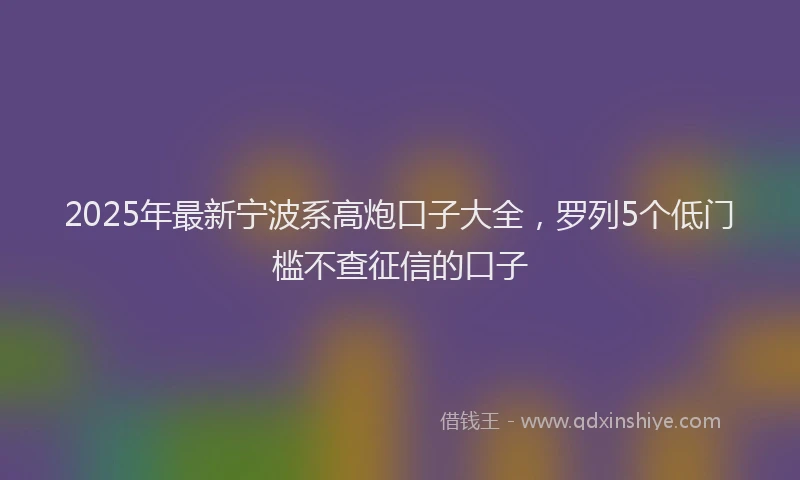 2025年最新宁波系高炮口子大全，罗列5个低门槛不查征信的口子