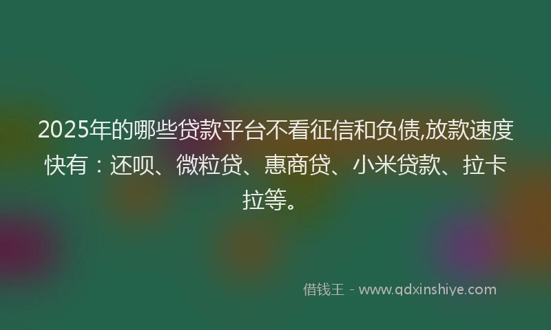 2025年的哪些贷款平台不看征信和负债,放款速度快有：还呗、微粒贷、惠商贷、小米贷款、拉卡拉等。