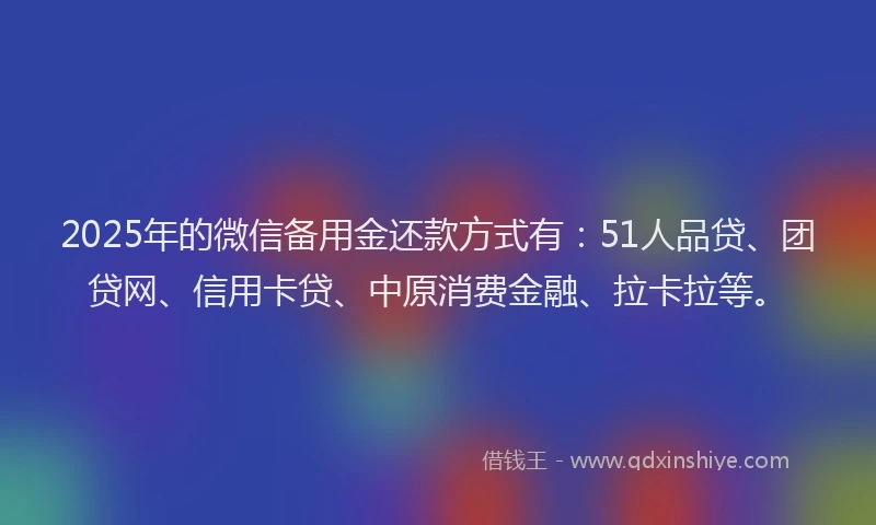 2025年的微信备用金还款方式有：51人品贷、团贷网、信用卡贷、中原消费金融、拉卡拉等。