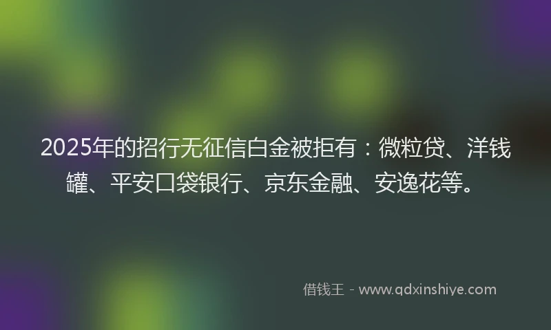 2025年的招行无征信白金被拒有：微粒贷、洋钱罐、平安口袋银行、京东金融、安逸花等。