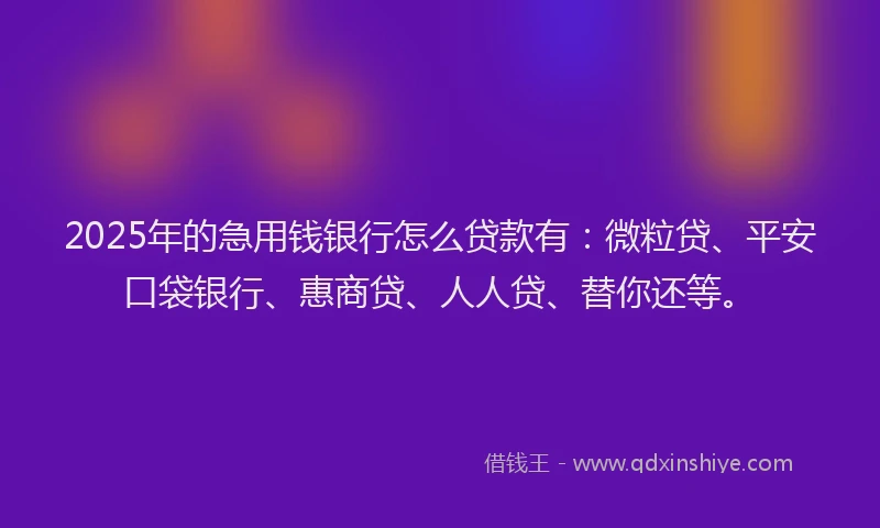 2025年的急用钱银行怎么贷款有：微粒贷、平安口袋银行、惠商贷、人人贷、替你还等。