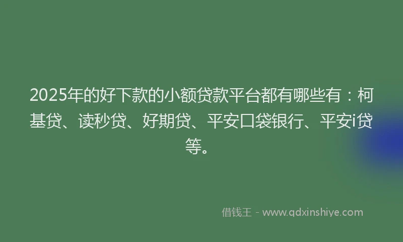 2025年的好下款的小额贷款平台都有哪些有：柯基贷、读秒贷、好期贷、平安口袋银行、平安i贷等。