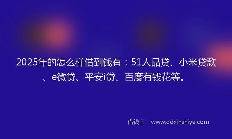 2025年的怎么样借到钱有：51人品贷、小米贷款、e微贷、平安i贷、百度有钱花等。