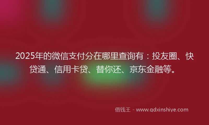 2025年的微信支付分在哪里查询有：投友圈、快贷通、信用卡贷、替你还、京东金融等。