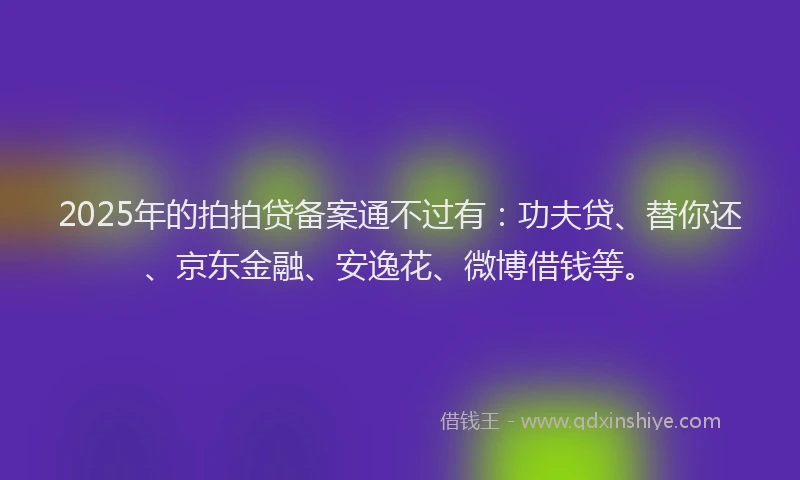 2025年的拍拍贷备案通不过有：功夫贷、替你还、京东金融、安逸花、微博借钱等。