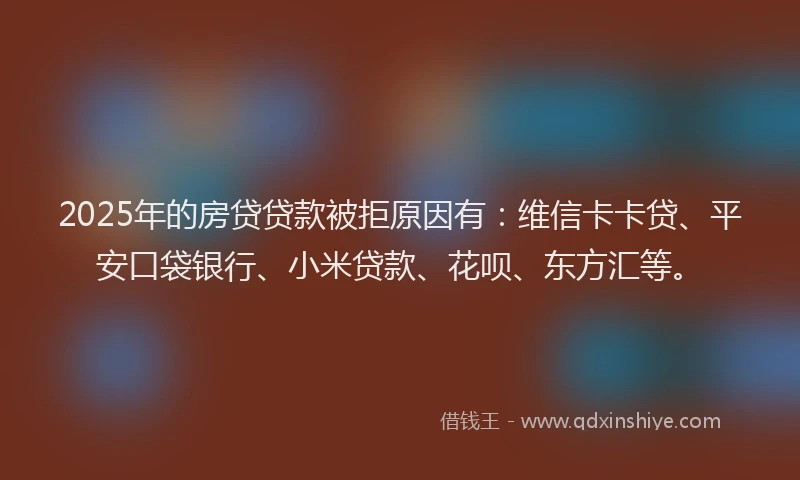 2025年的房贷贷款被拒原因有：维信卡卡贷、平安口袋银行、小米贷款、花呗、东方汇等。
