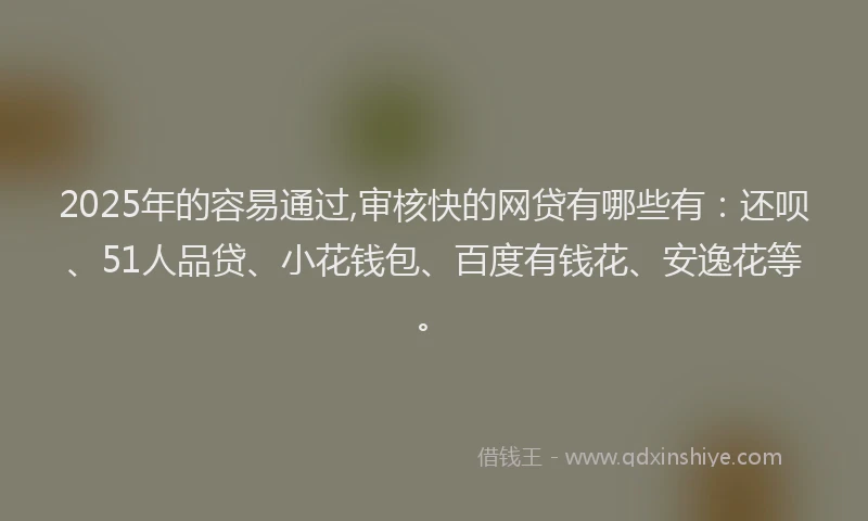 2025年的容易通过,审核快的网贷有哪些有：还呗、51人品贷、小花钱包、百度有钱花、安逸花等。