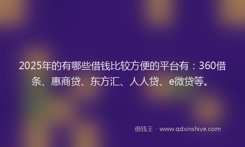 2025年的有哪些借钱比较方便的平台有：360借条、惠商贷、东方汇、人人贷、e微贷等。