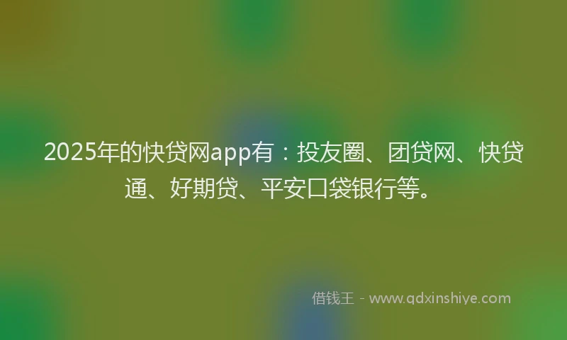 2025年的快贷网app有：投友圈、团贷网、快贷通、好期贷、平安口袋银行等。