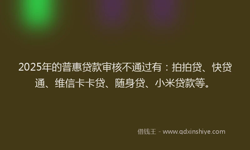 2025年的普惠贷款审核不通过有：拍拍贷、快贷通、维信卡卡贷、随身贷、小米贷款等。