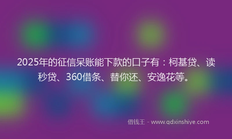 2025年的征信呆账能下款的口子有：柯基贷、读秒贷、360借条、替你还、安逸花等。