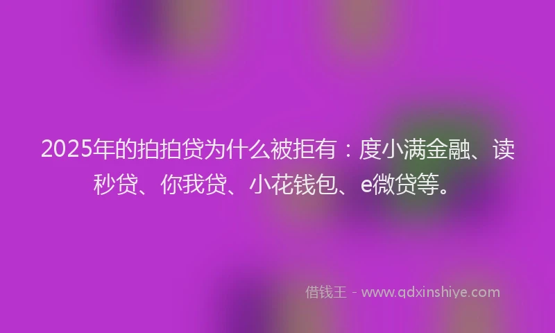 2025年的拍拍贷为什么被拒有：度小满金融、读秒贷、你我贷、小花钱包、e微贷等。