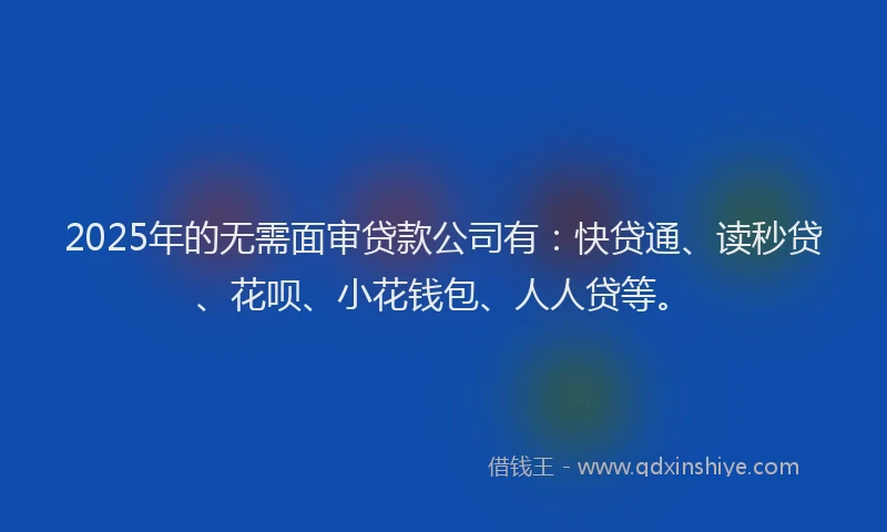 2025年的无需面审贷款公司有：快贷通、读秒贷、花呗、小花钱包、人人贷等。