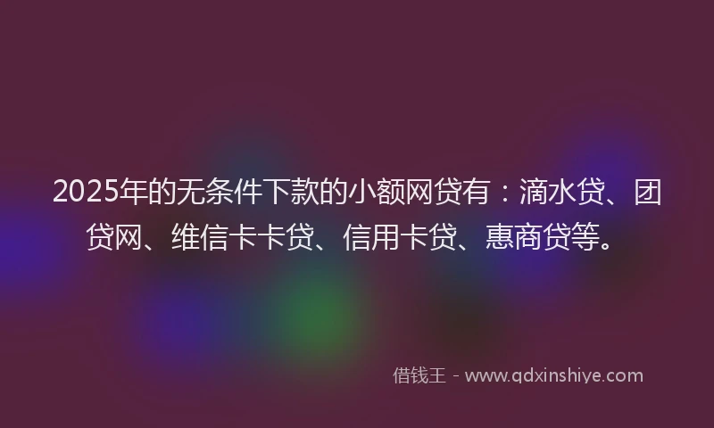 2025年的无条件下款的小额网贷有：滴水贷、团贷网、维信卡卡贷、信用卡贷、惠商贷等。