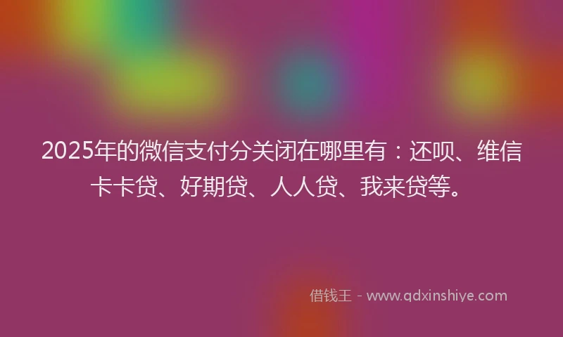 2025年的微信支付分关闭在哪里有：还呗、维信卡卡贷、好期贷、人人贷、我来贷等。