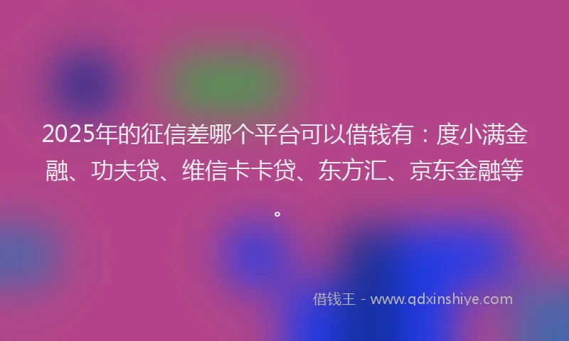 2025年的征信差哪个平台可以借钱有：度小满金融、功夫贷、维信卡卡贷、东方汇、京东金融等。