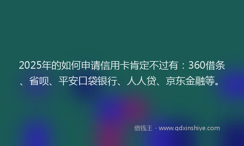 2025年的如何申请信用卡肯定不过有：360借条、省呗、平安口袋银行、人人贷、京东金融等。