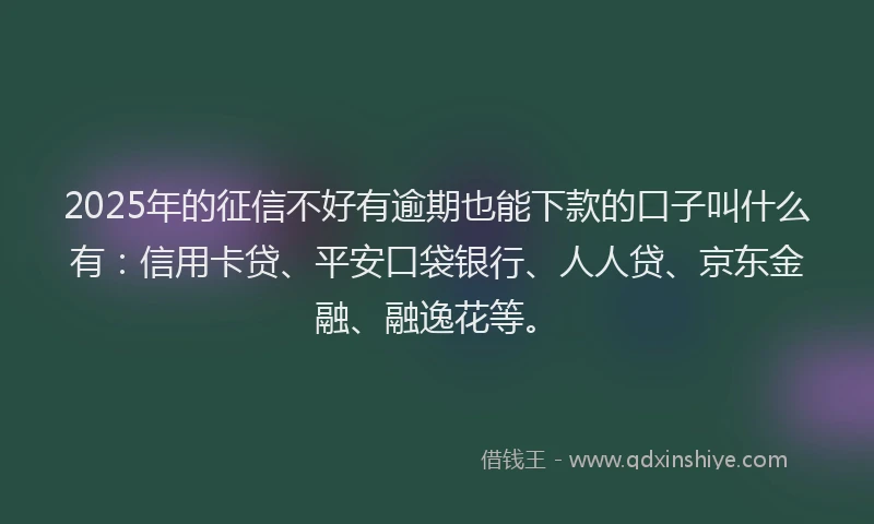 2025年的征信不好有逾期也能下款的口子叫什么有：信用卡贷、平安口袋银行、人人贷、京东金融、融逸花等。