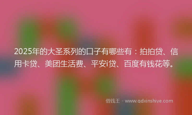 2025年的大圣系列的口子有哪些有：拍拍贷、信用卡贷、美团生活费、平安i贷、百度有钱花等。