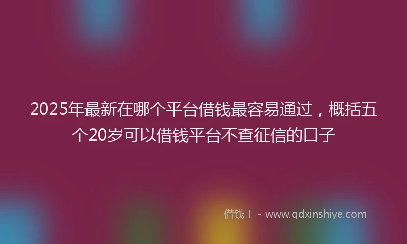 2025年最新在哪个平台借钱最容易通过，概括五个20岁可以借钱平台不查征信的口子