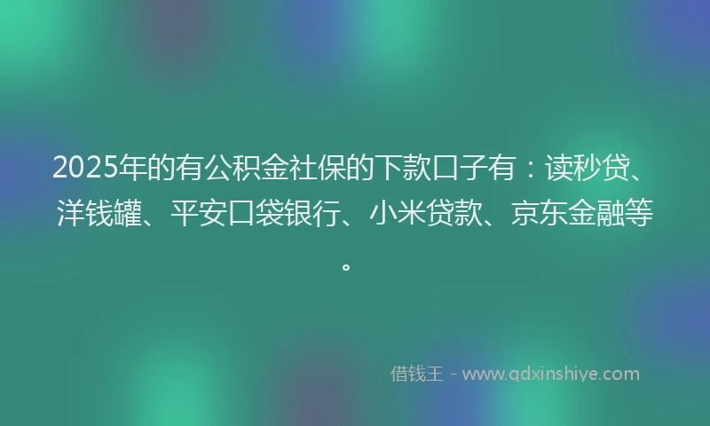 2025年的有公积金社保的下款口子有：读秒贷、洋钱罐、平安口袋银行、小米贷款、京东金融等。