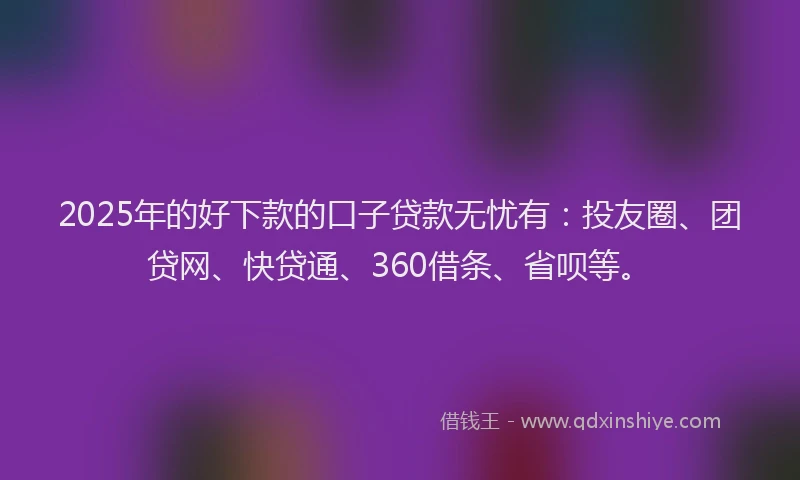 2025年的好下款的口子贷款无忧有：投友圈、团贷网、快贷通、360借条、省呗等。
