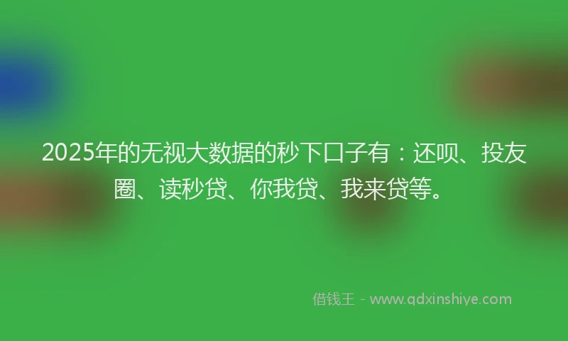 2025年的无视大数据的秒下口子有：还呗、投友圈、读秒贷、你我贷、我来贷等。