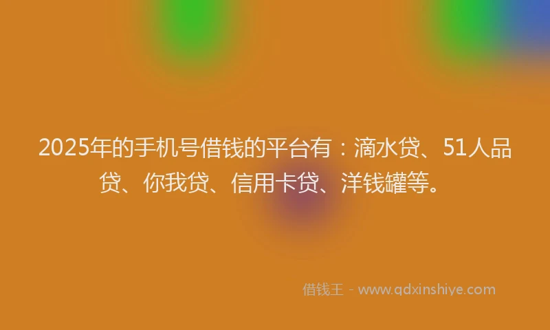 2025年的手机号借钱的平台有：滴水贷、51人品贷、你我贷、信用卡贷、洋钱罐等。