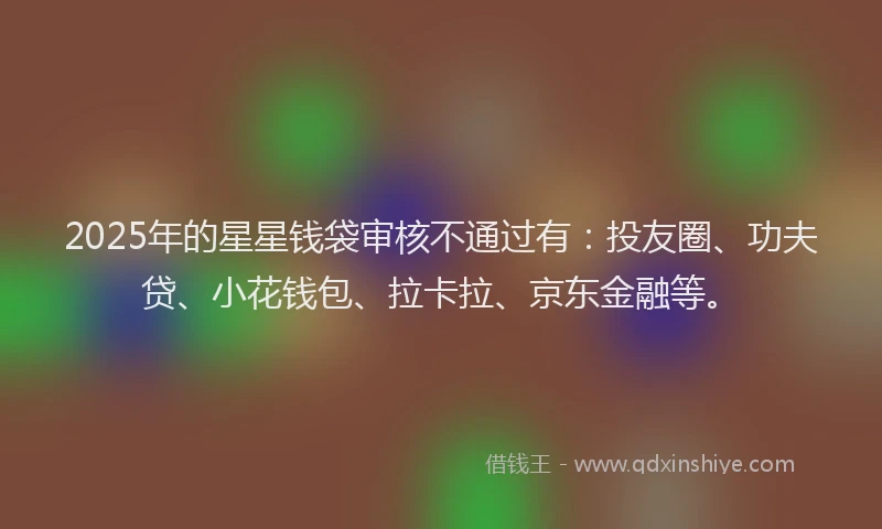 2025年的星星钱袋审核不通过有：投友圈、功夫贷、小花钱包、拉卡拉、京东金融等。