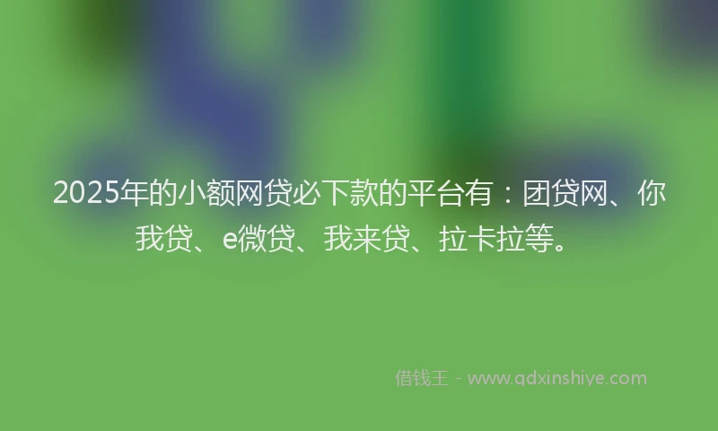 2025年的小额网贷必下款的平台有：团贷网、你我贷、e微贷、我来贷、拉卡拉等。