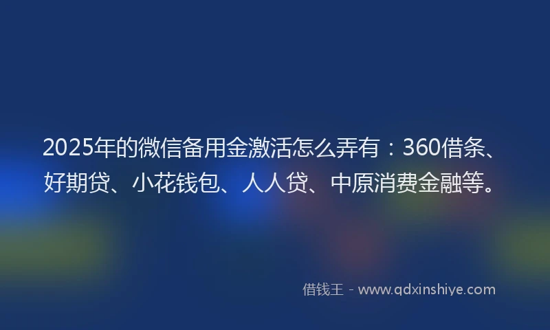 2025年的微信备用金激活怎么弄有：360借条、好期贷、小花钱包、人人贷、中原消费金融等。