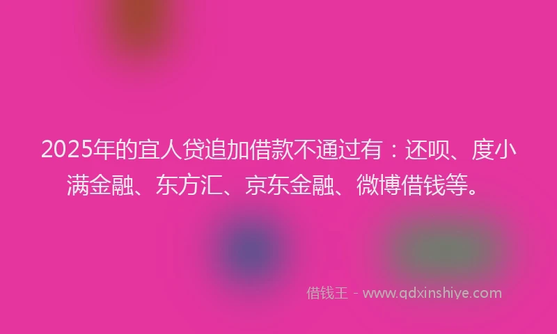 2025年的宜人贷追加借款不通过有：还呗、度小满金融、东方汇、京东金融、微博借钱等。